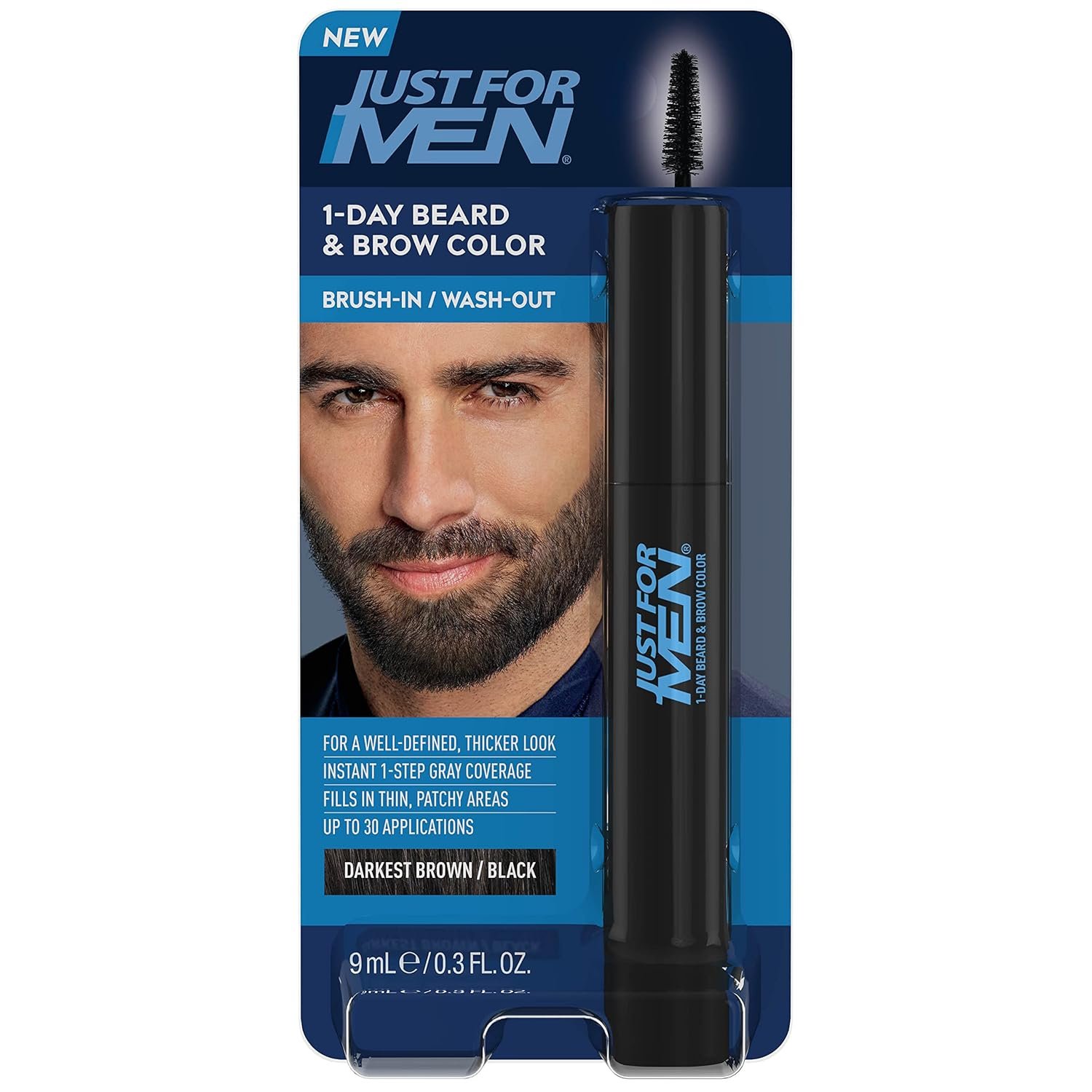 Just for Men 1-Day Beard & Brow Color, Temporary Color for Beard and Eyebrows, For a Fuller, Well-Defined Look, Up to 30 Applications, Darkest Brown/Black - Image 2