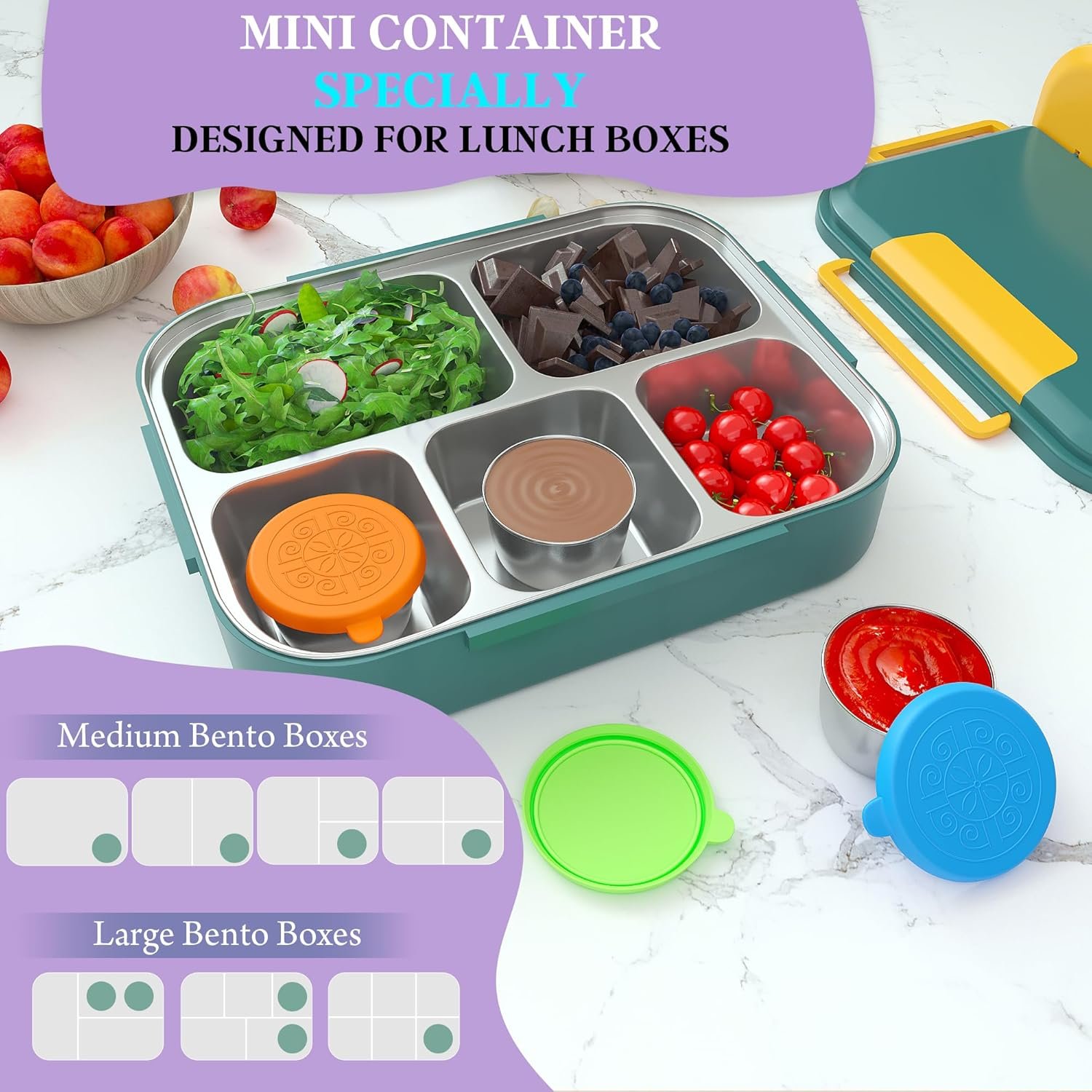 6x2.7 Oz Salad Dressing Container to Go,Handy Leakproof Stainless Steel Meal Prep Containers Reusable,Sauce Containers for Lunch Box, Picnics, Travel, Office and Kitchen Storage - Image 8