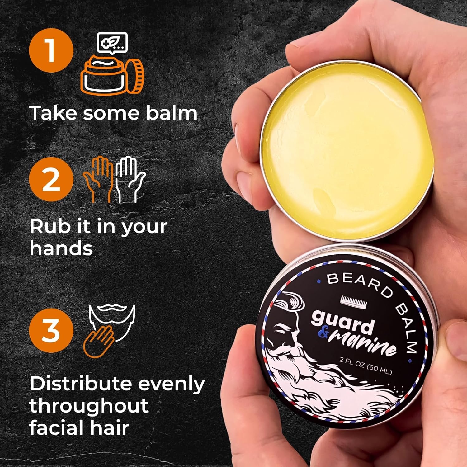GUARD&MARINE Beard Growth Balm - 2 oz. Effective Natural Formula With Biotin for Beard & Mustache Care, Hydration and Styling, Leave-in Beard Conditioner & Unscented Moisturizer for Men - Image 5