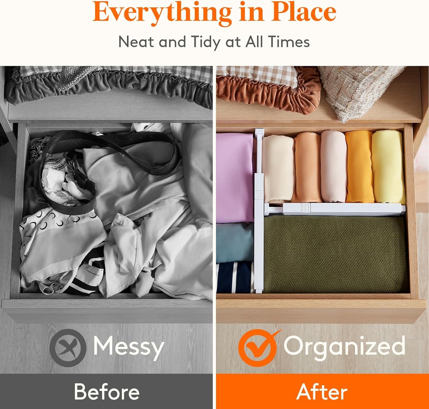 Lifewit 5 Pack Drawer Dividers 4" High, 11-17" Adjustable Dresser Drawer Organizers for Clothes, Expandable Dresser Separators in Bedroom/Bathroom/Kitchen/Vanity/Office Organization and Storage, White - Image 10