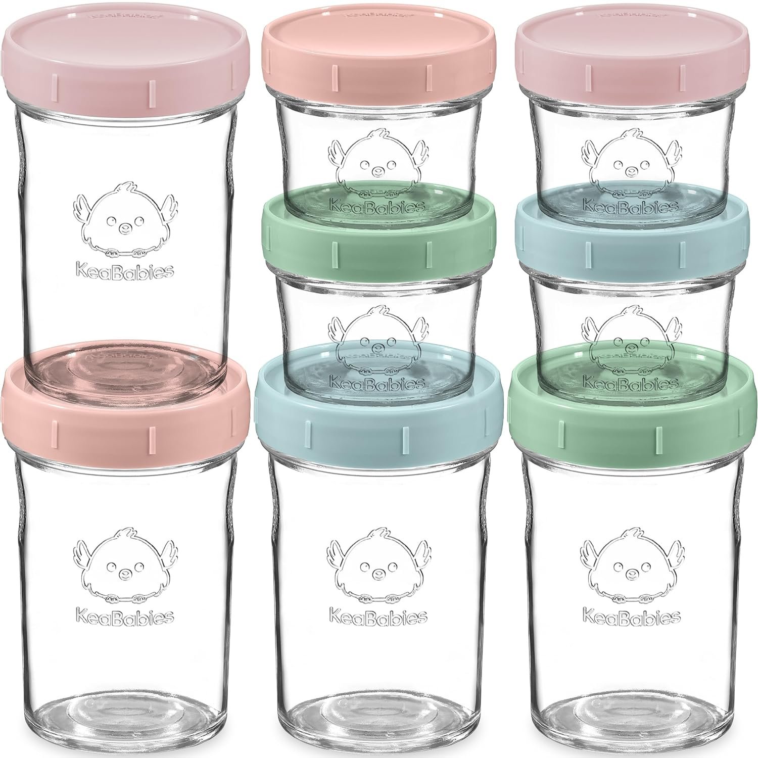 KeaBabies 4pk 8oz & 4pk 4oz Glass Baby Food Containers with Lids - Leak-Proof,Microwavable Small Glass Jars,Baby Purees & Toddler Snack Storage Containers,BPA-Free,Dishwasher & Freezer Safe(Musk Dusk) - Image 2