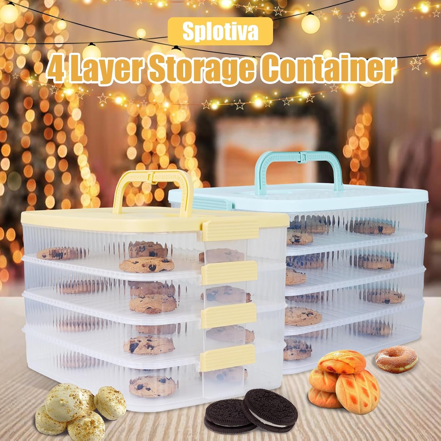 4 Layers Storage Container, 1.61'' Extra-High Layer, Cookie Carrier, Dumpling Box, Stackable Food Container (White & Mint Green) - Image 8