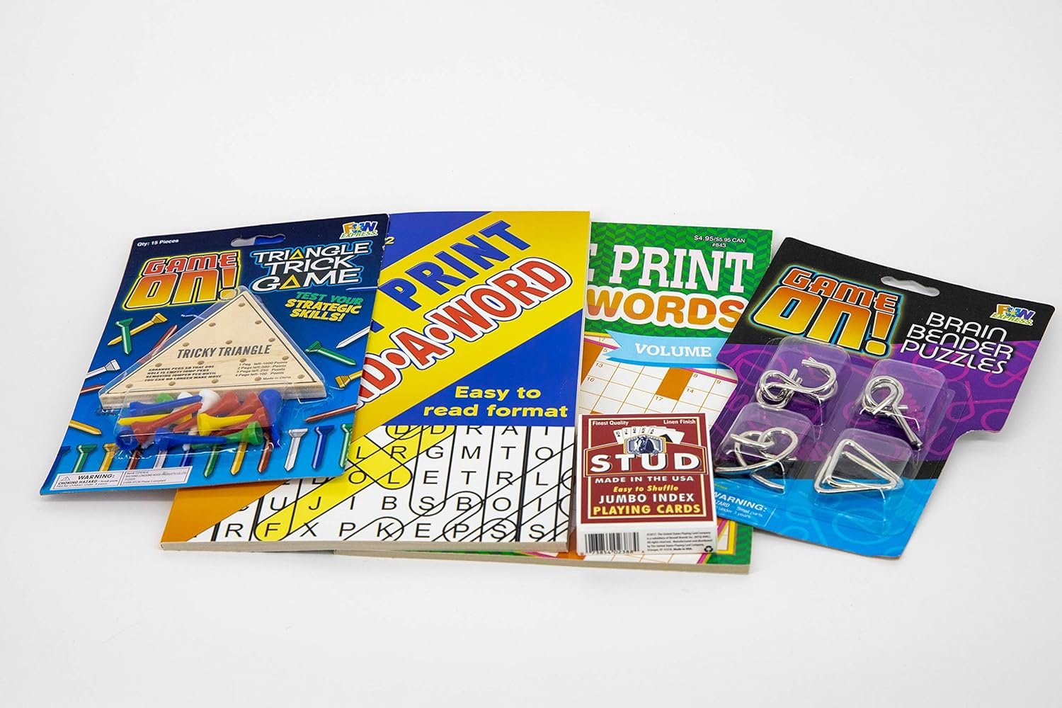 Get Well Soon Gifts for Men Beat the Boredom Box Activities Gift Basket Non Food Tricky Triangle Game Metal Brain Benders Crossword and Word Find Playing Cards Thermal Socks Lip Balm Hand Cream Tissue - Image 3