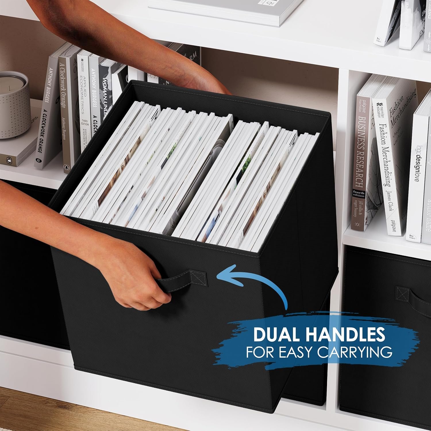 NEATERIZE Storage Baskets - Set of 8 Heavy-Duty 13x13 Inch Cubes for Organizing and Storage. Perfect Bins as Cubby Boxes or Cube Organizers (Black) - Image 5