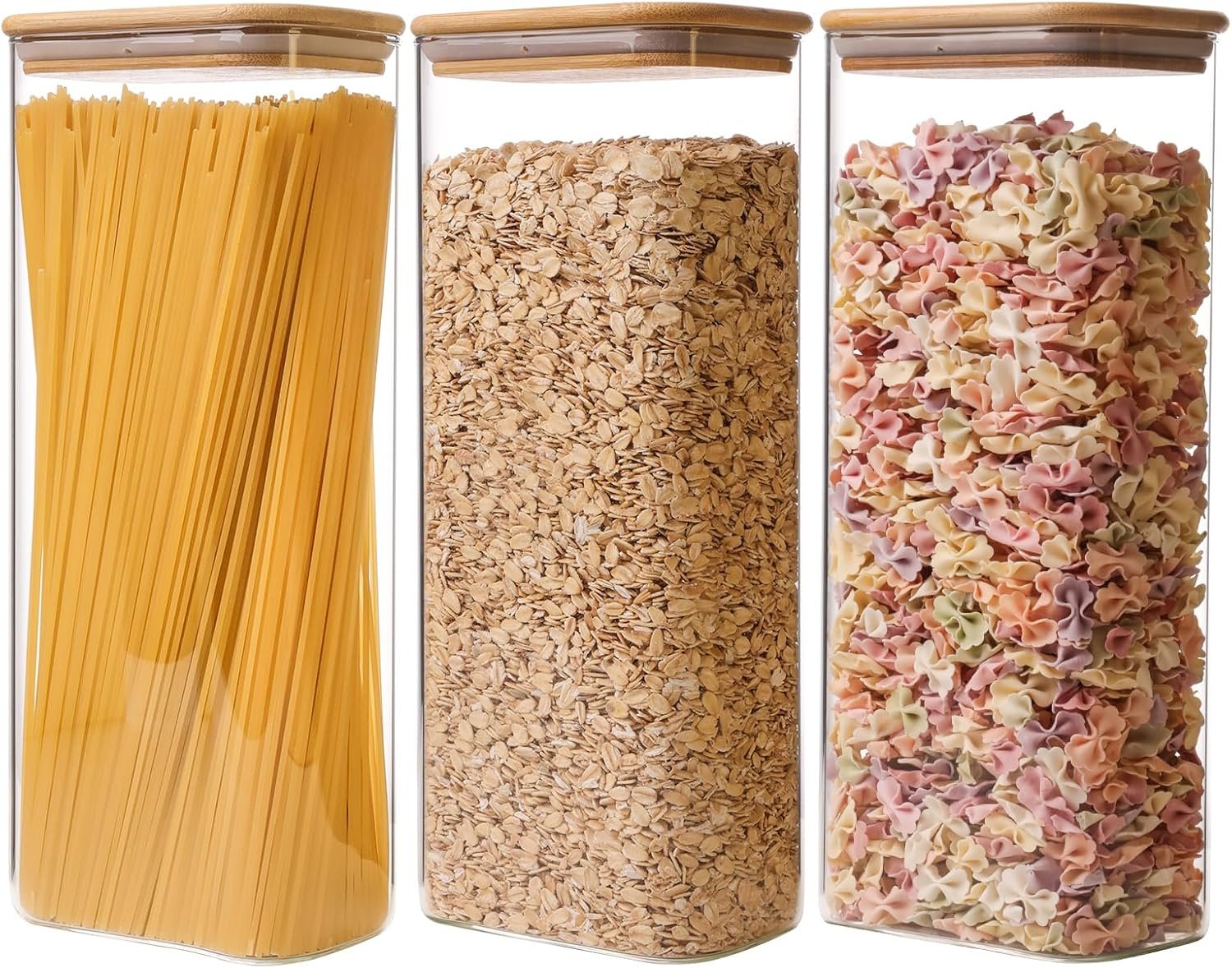 Glass Storage Containers with Airtight Lids, 71 oz Square Jars, Set of 3, for Pantry Organization, Coffee, Sugar, Cereal - Image 2