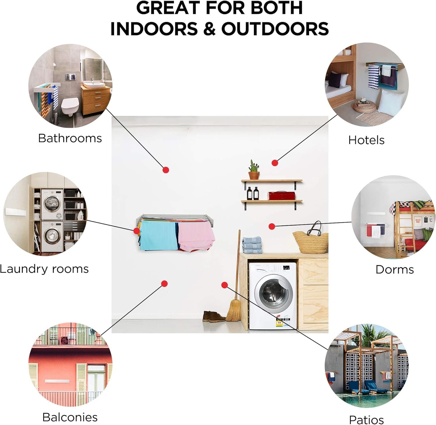 Step Up Laundry Drying Rack (28-INCH White), Wall Mounted, Retractable Clothes Drying Rack, 40lbs Capacity, 11.6 Linear Ft, with Wall Template and Long Screwdriver Bit - Image 9