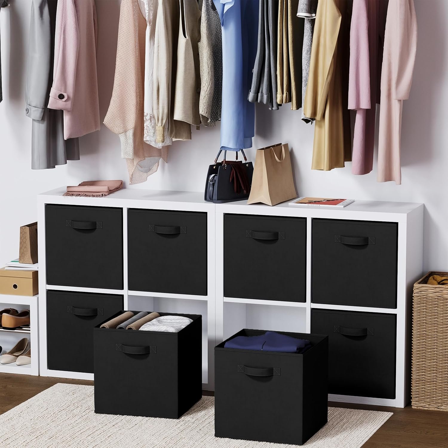 NEATERIZE Storage Baskets - Set of 8 Heavy-Duty 13x13 Inch Cubes for Organizing and Storage. Perfect Bins as Cubby Boxes or Cube Organizers (Black) - Image 8
