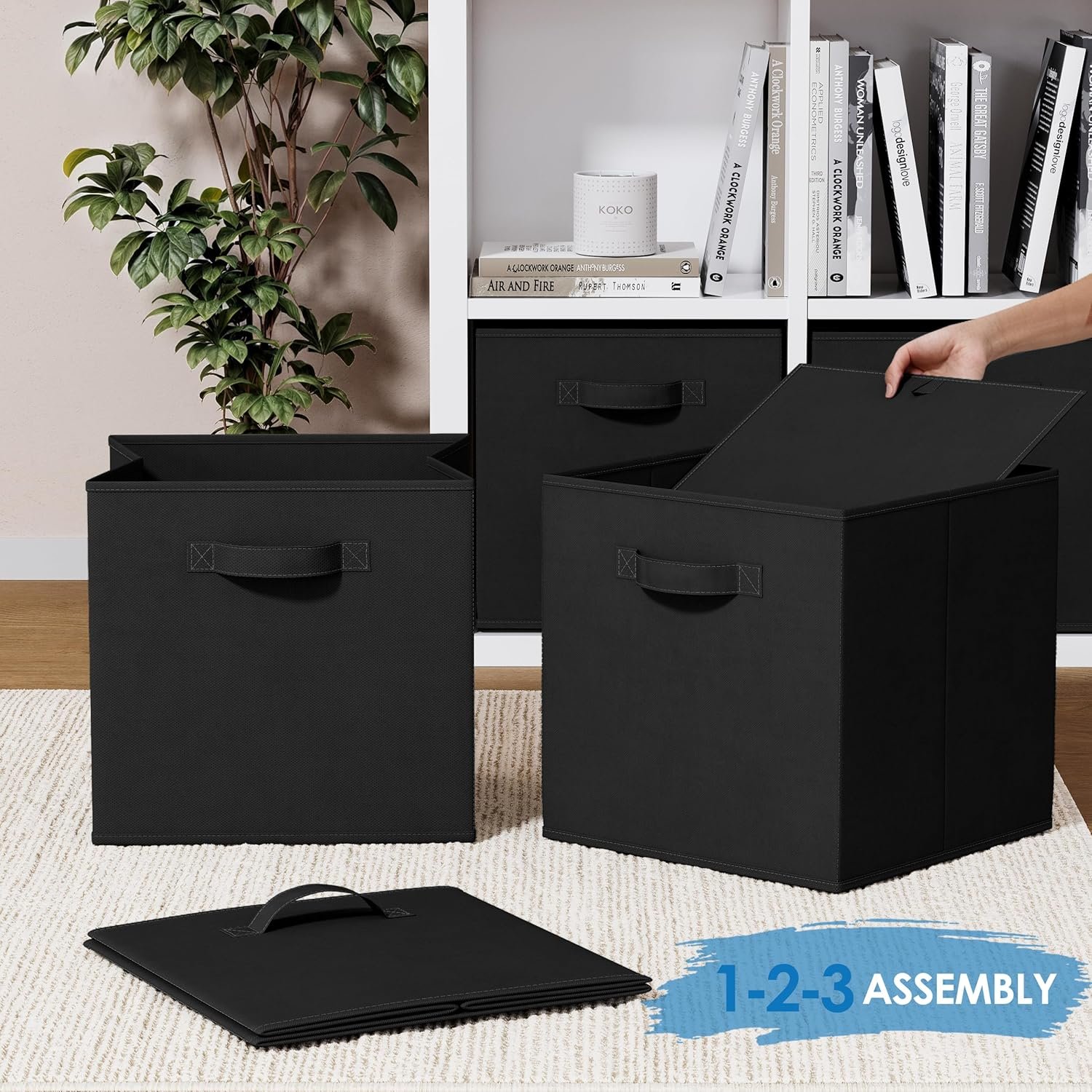 NEATERIZE Storage Baskets - Set of 8 Heavy-Duty 13x13 Inch Cubes for Organizing and Storage. Perfect Bins as Cubby Boxes or Cube Organizers (Black) - Image 7