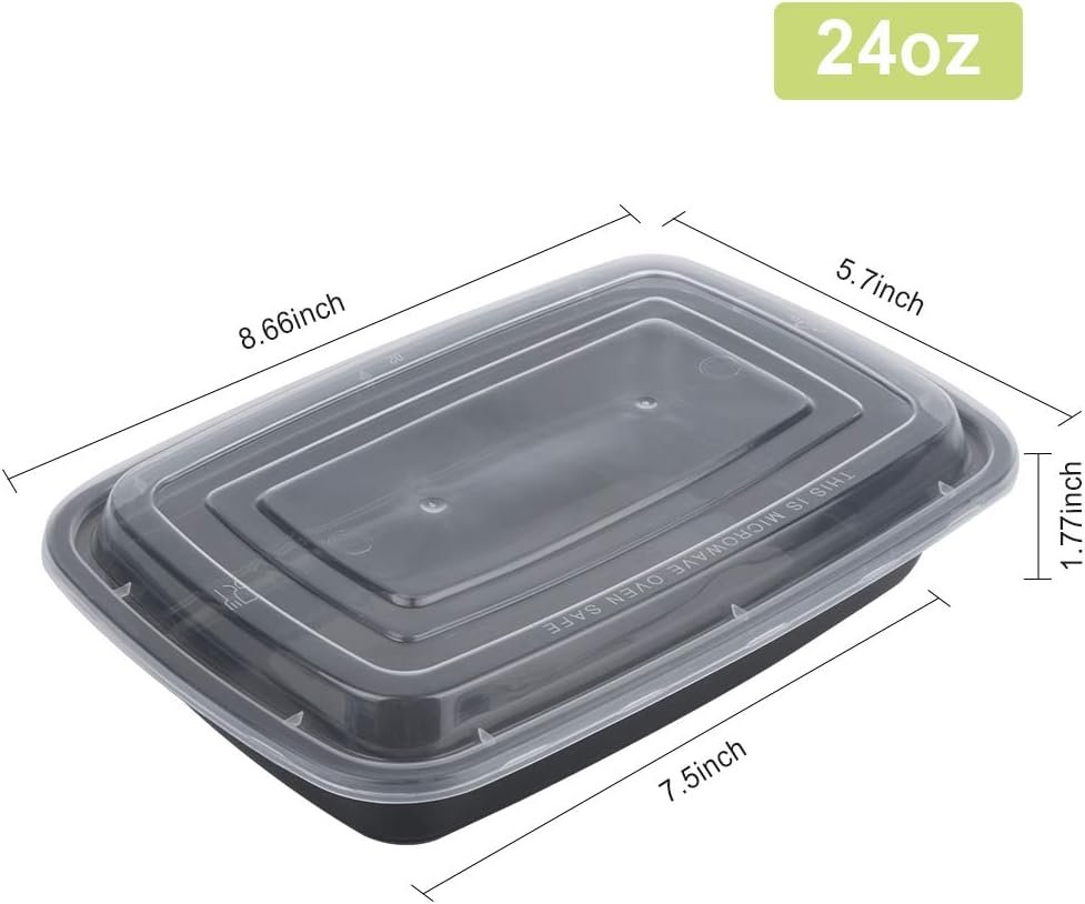 IUM Reusable Food Containers, 50-Pack 24 OZ Plastic Meal Prep Containers with Lids - Durable Stackable Lunch Boxes, Dishwasher Safe - Image 3