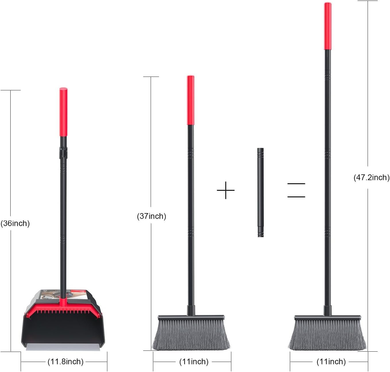 Broom with Dustpan Combo Set, Dust Pans with Long Handle, Brooms with Dustpan, Dust Pan Broom Kit for Home Kitchen & Yard Outside Sweeping(Gray&Red) - Image 6