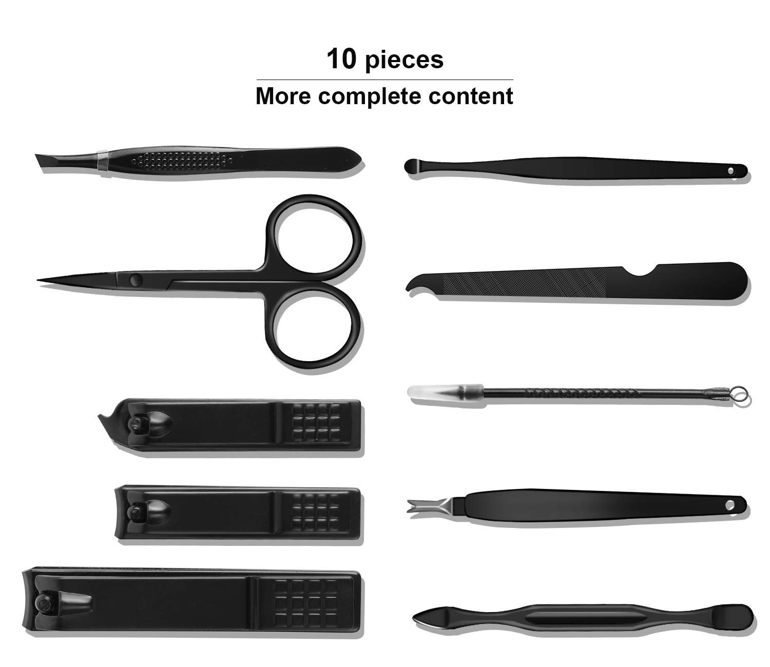 Manicure Set, Travel Mini Nail Clippers Kit Pedicure Care Tools, 10pcs Stainless Steel Grooming kit (Black) - Image 4