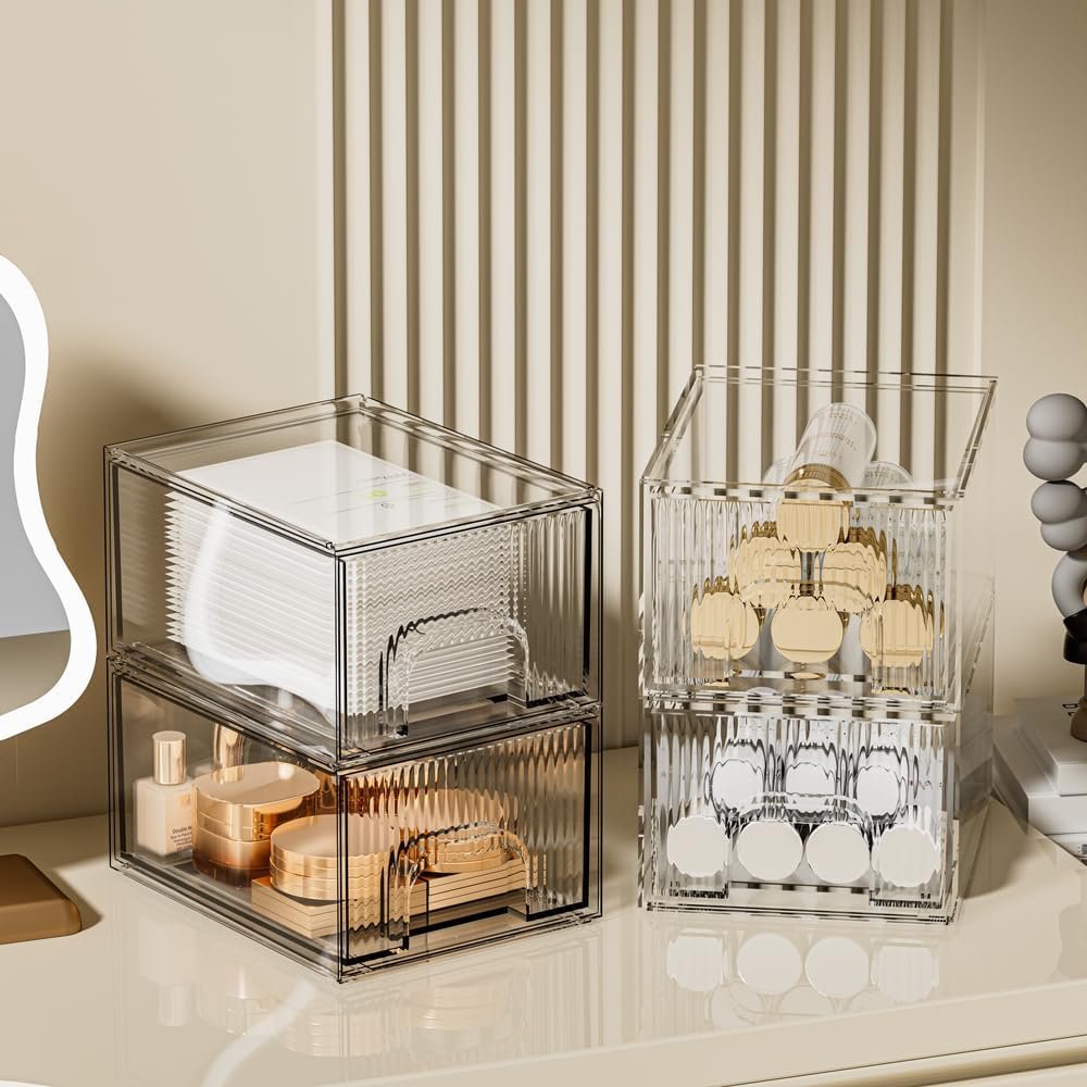 ZHIAI 4 Pack Clear Stackable Storage Drawer, Acrylic Drawer, Cosmetic Organizer, Plastic Organizer for Dresser, Under, Kitchen Cabinet, Pantry, Home Organization and Storage - Image 6