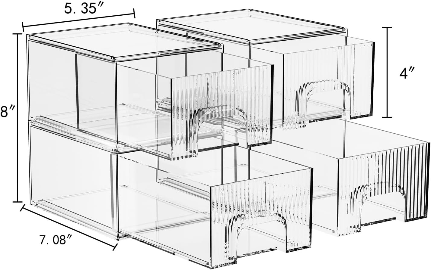 ZHIAI 4 Pack Clear Stackable Storage Drawer, Acrylic Drawer, Cosmetic Organizer, Plastic Organizer for Dresser, Under, Kitchen Cabinet, Pantry, Home Organization and Storage - Image 3