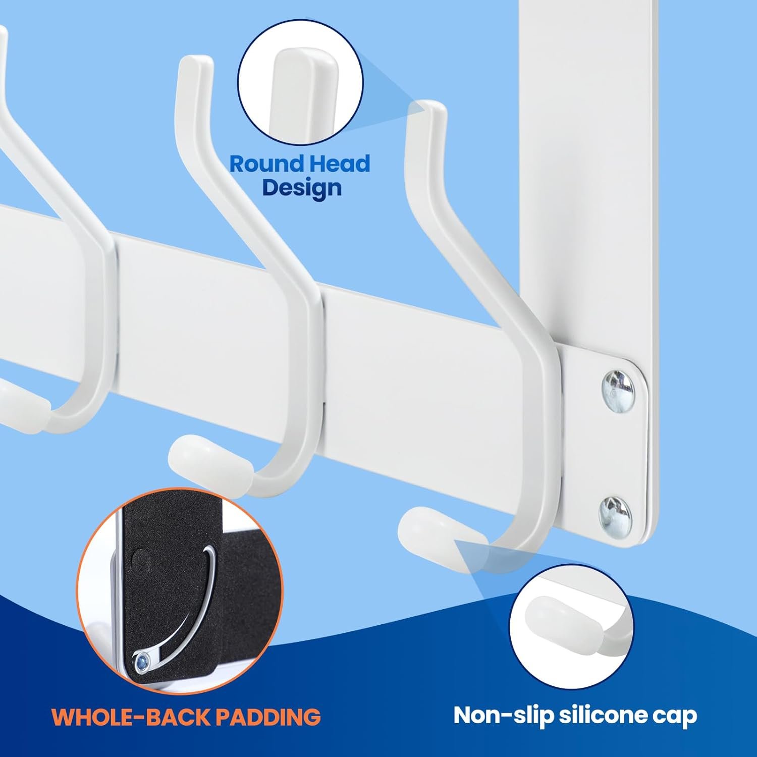Foldable Over The Door Hooks,No Assembly Required Door Hanger Hook,Sturdy Over The Door Towel Rack,Door Hooks for Hanging Clothes,Towels,Hats,Backpacks,Door Coat Hanger,White - Image 6