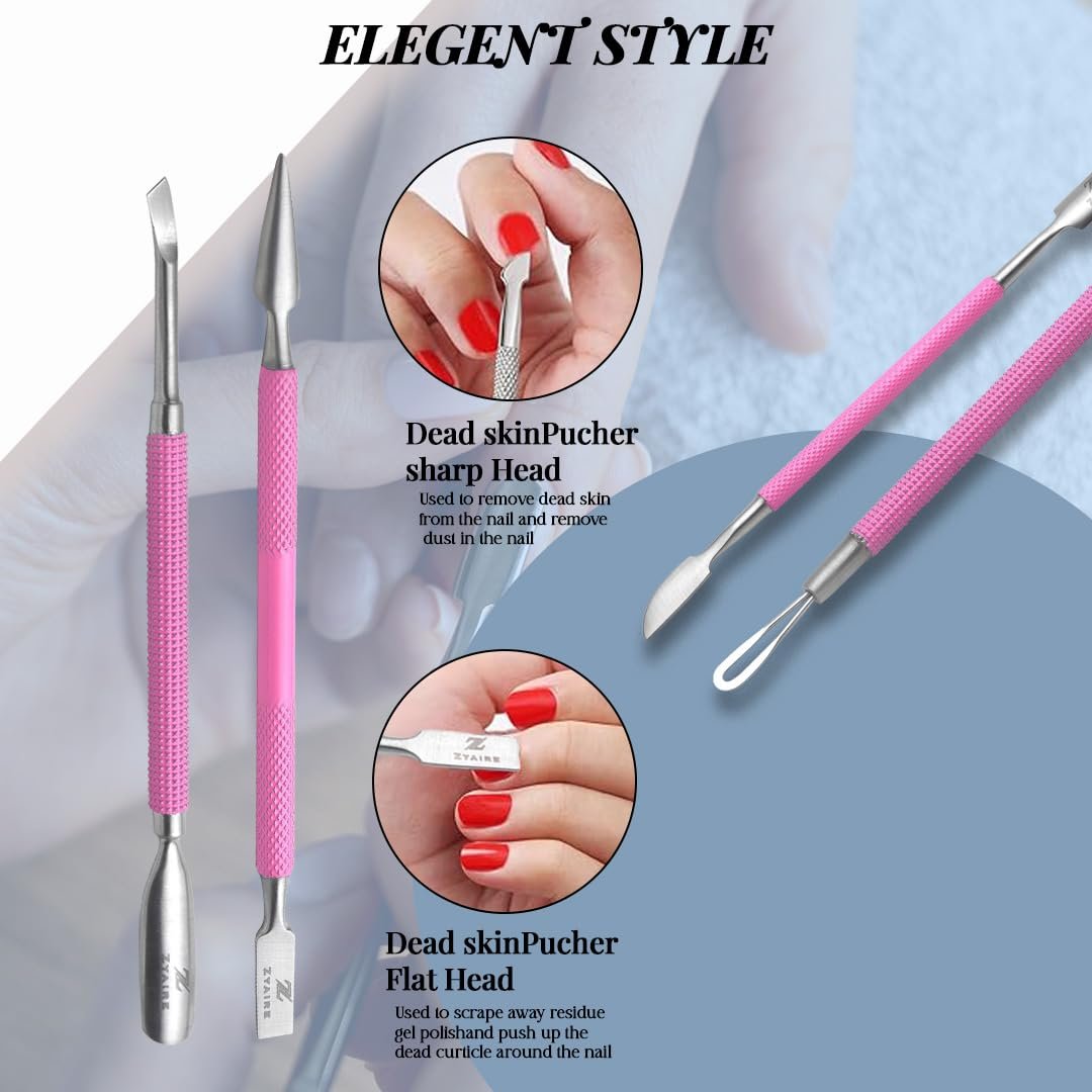 Manicure Pedicure Set - 10-in-1 Stainless Steel Grooming Kit, Personal Care Tools, Nail Nipper, Cuticle Cutter, Scissors, Tweezers, Blackhead Remover, Nail File & Case (Pink) - Image 6