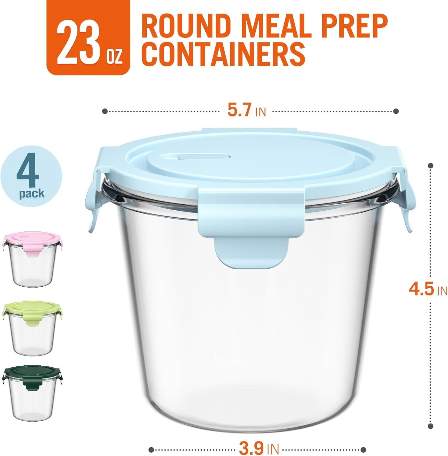 4 Pack Glass Meal Prep Containers with Airtight Lids, Leak-proof Round Storage Containers Set, Reusable Glass Soup Containers Overnight Oats Containers for Leftover, Soup, Fruit - Image 4