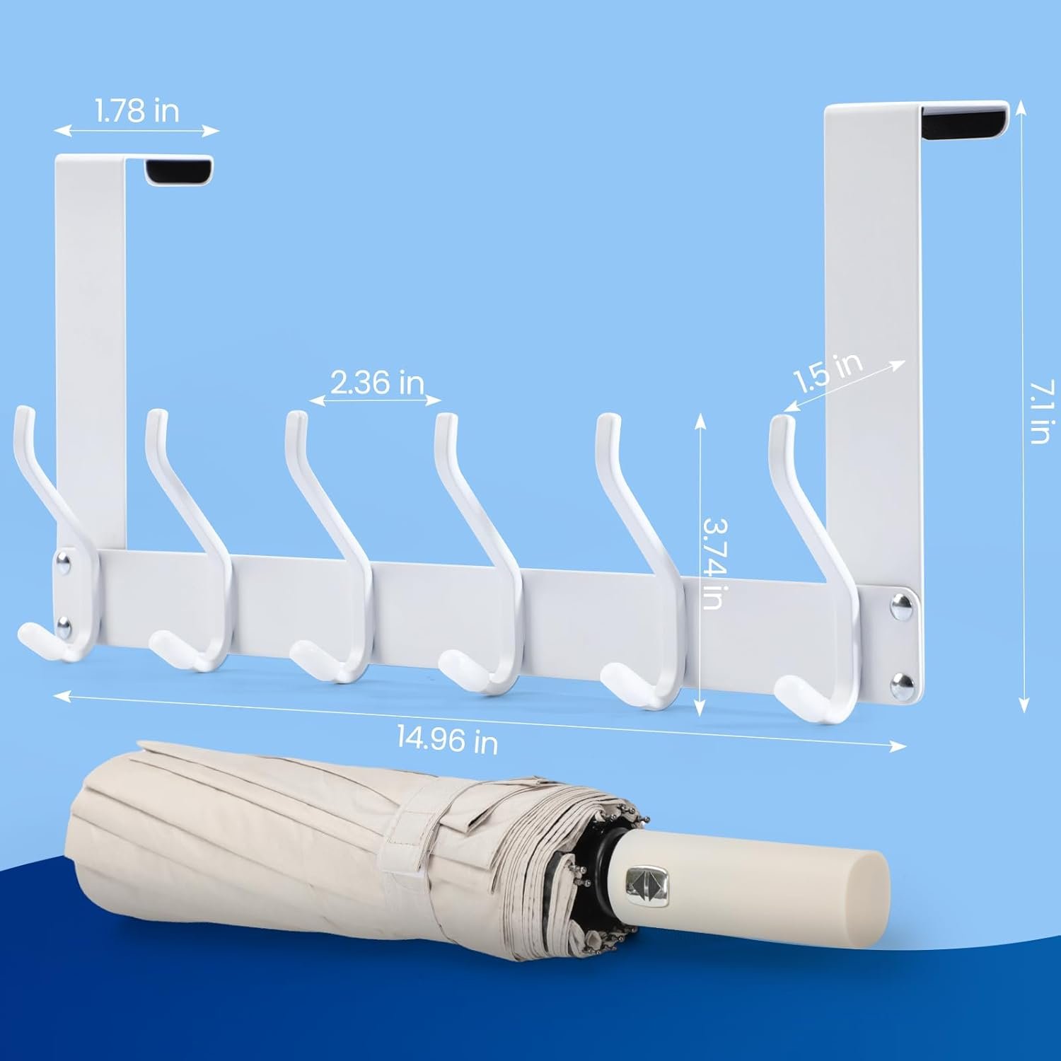 Foldable Over The Door Hooks,No Assembly Required Door Hanger Hook,Sturdy Over The Door Towel Rack,Door Hooks for Hanging Clothes,Towels,Hats,Backpacks,Door Coat Hanger,White - Image 7