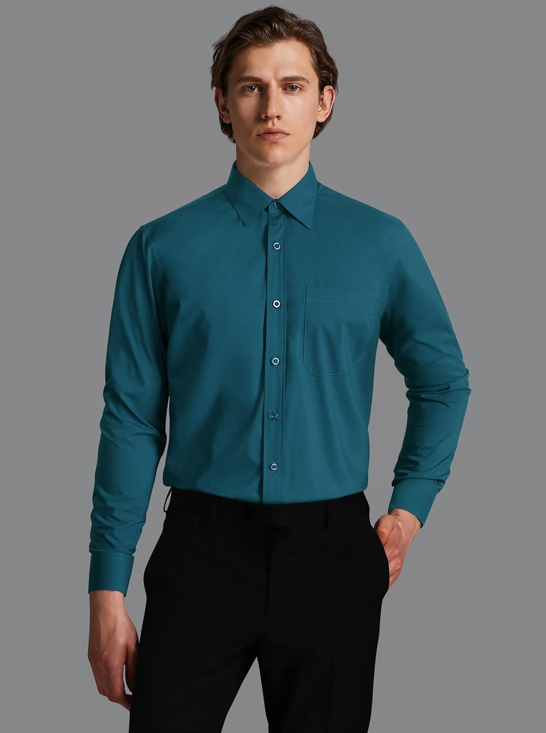 HISDERN Mens Dress Shirts Long Sleeve Button Down Shirts for Men Casual Solid Formal Business Regular Fit Shirt with Pocket - Image 5