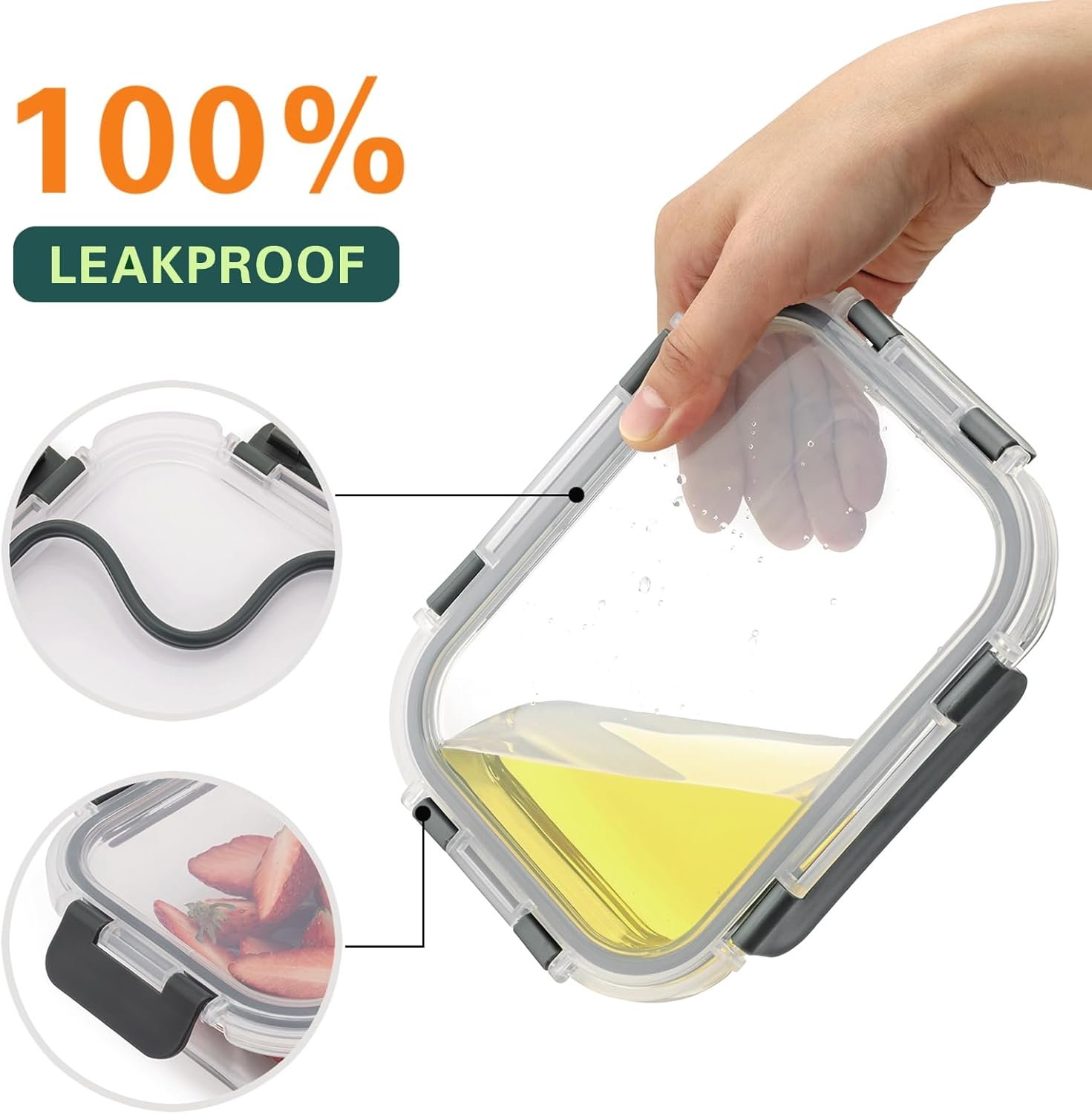 10 Pack 22 Oz Glass Meal Prep Containers with Lids, Reusable Glass Food Storage Containers with Lids, Leak Proof, Microwave, Oven, Freezer and Dishwasher Safe (Gray) - Image 6