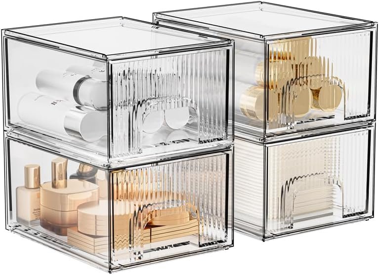ZHIAI 4 Pack Clear Stackable Storage Drawer, Acrylic Drawer, Cosmetic Organizer, Plastic Organizer for Dresser, Under, Kitchen Cabinet, Pantry, Home Organization and Storage - Image 7