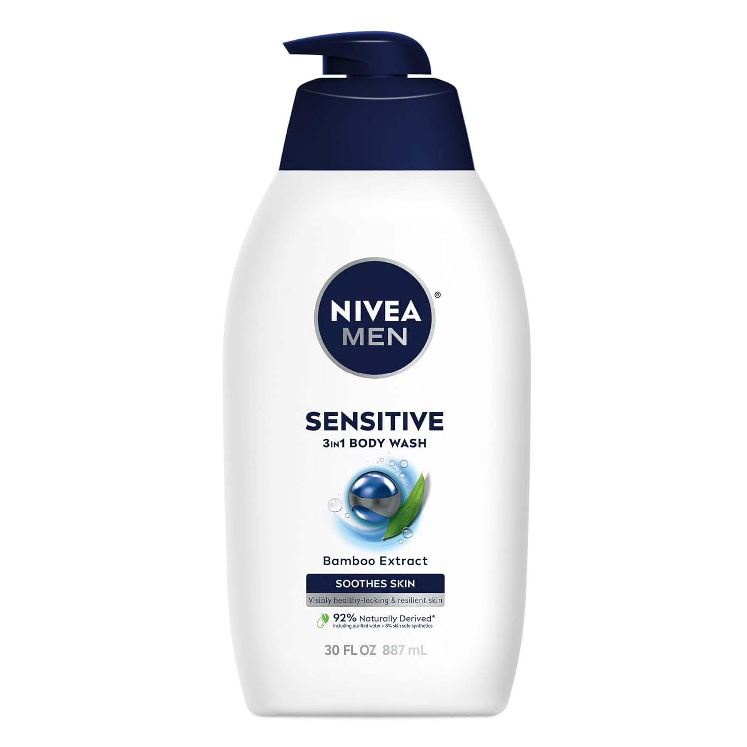 NIVEA MEN Sensitive Body Wash with Bamboo Extract, Moisturizing Body Wash for Sensitive Skin, Soap Free Shower Gel for Men with No Drying Alcohol, 30 Fl Oz Bottle - Image 2