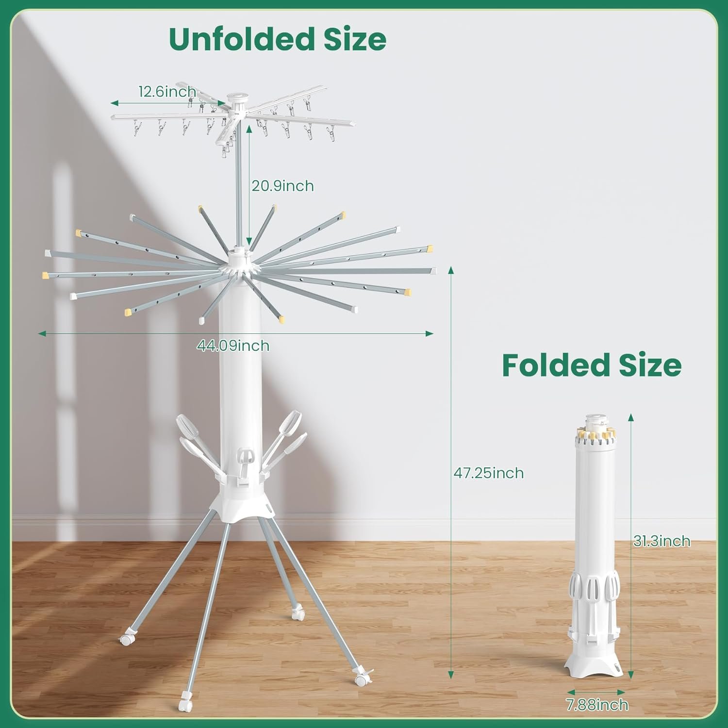 Clothes Drying Rack Foldable, 4-Legged Laundry Drying Rack Collapsible, Clothing Drying Rack with 4 Pulleys, 3-Tier Collapsible Drying Racks for Laundry and Shoes - Image 8