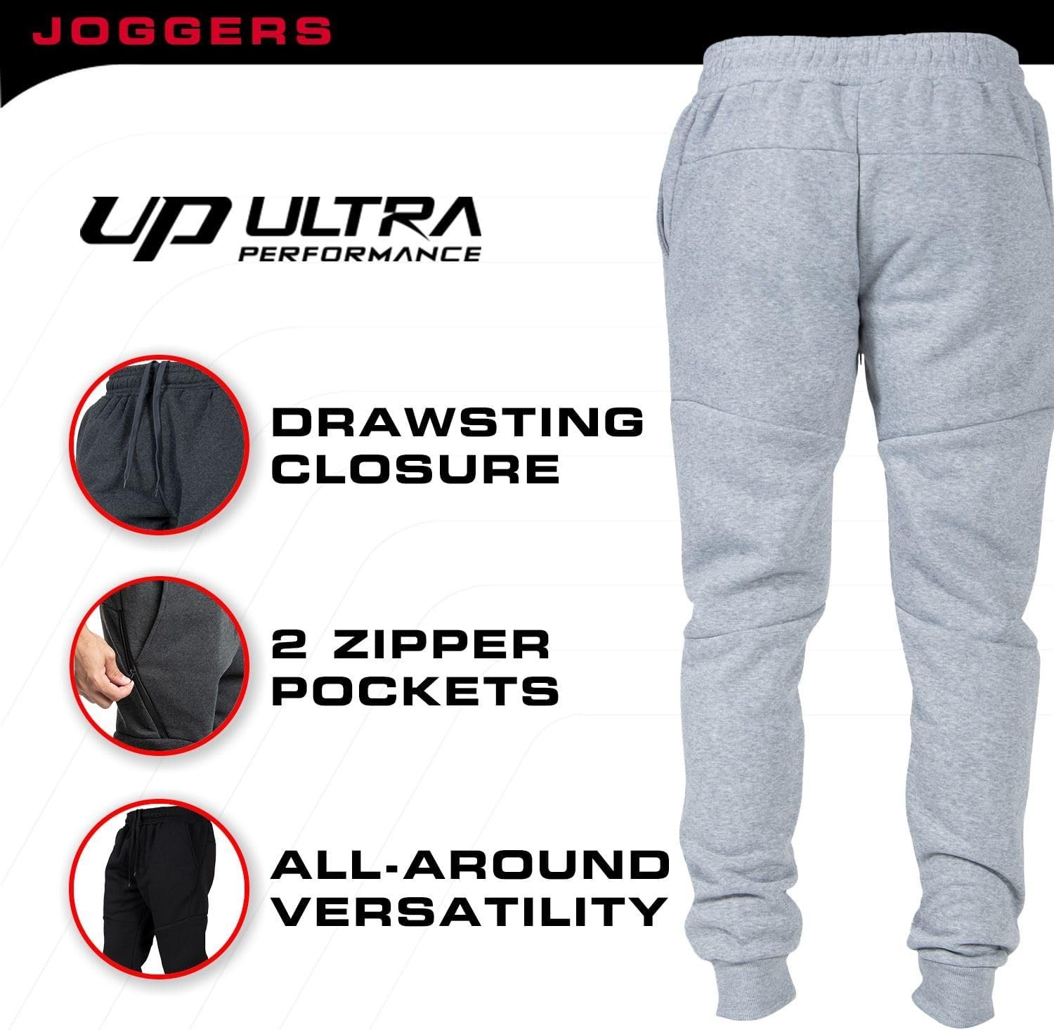 Ultra Performance 3 Pack Fleece Active Tech Joggers for Men, Mens Sweatpants with Zipper Pockets - Image 6