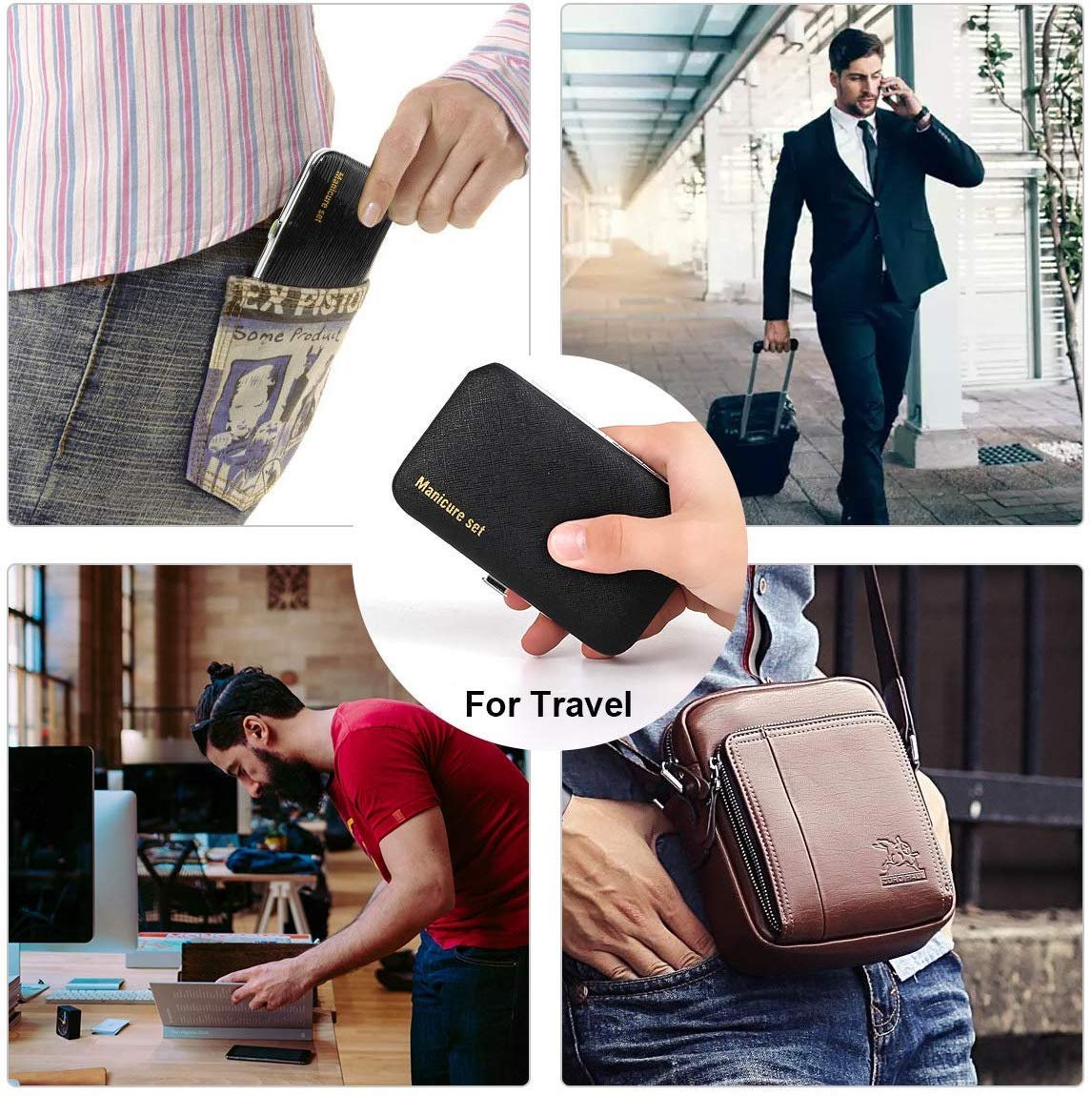 Manicure Set, Travel Mini Nail Clippers Kit Pedicure Care Tools, 10pcs Stainless Steel Grooming kit (Black) - Image 7