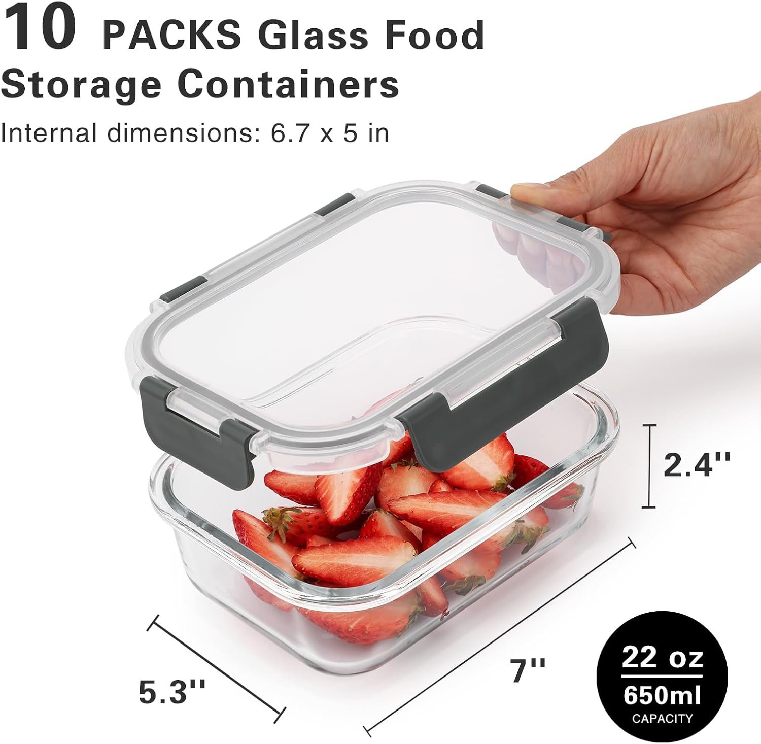 10 Pack 22 Oz Glass Meal Prep Containers with Lids, Reusable Glass Food Storage Containers with Lids, Leak Proof, Microwave, Oven, Freezer and Dishwasher Safe (Gray) - Image 7