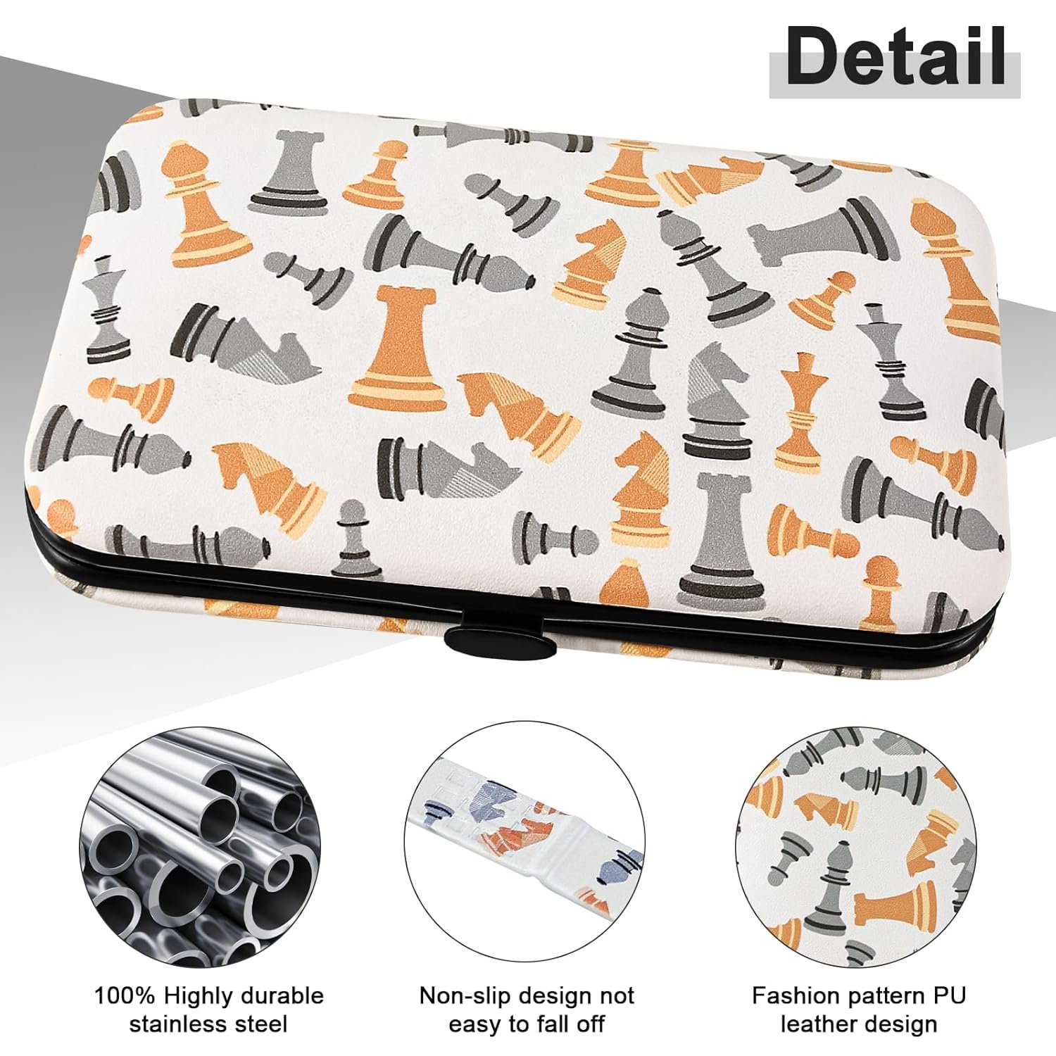 Manicure Set Nail Clippers Kit Professional Manicure Pedicure Care Tools 10pcs Stainless Steel Men Women Personal Care Grooming kit for Home Travel or Gift (Chess) - Image 5