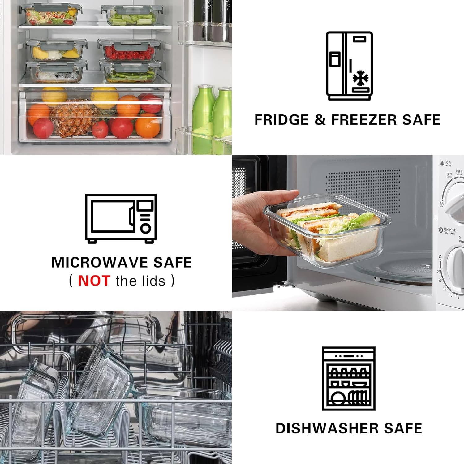 10 Pack 22 Oz Glass Meal Prep Containers with Lids, Reusable Glass Food Storage Containers with Lids, Leak Proof, Microwave, Oven, Freezer and Dishwasher Safe (Gray) - Image 3