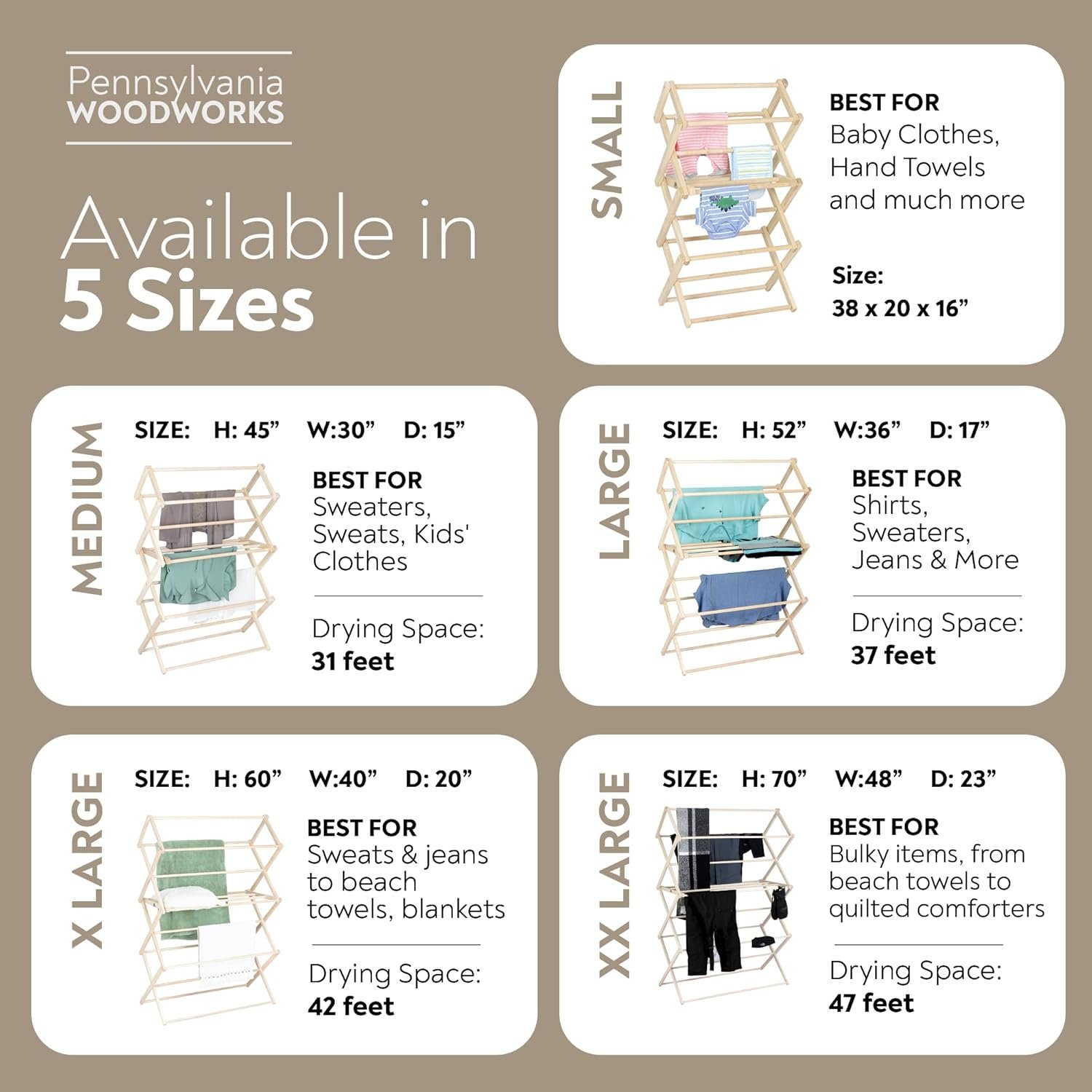 Pennsylvania Woodworks Clothes Drying Rack: Solid Maple Hardwood Laundry Rack for Bedding, Blankets, Towels & More, Heavy Duty, Folding Drying Rack Made in USA, No Assembly Needed, Extra Large - Image 7