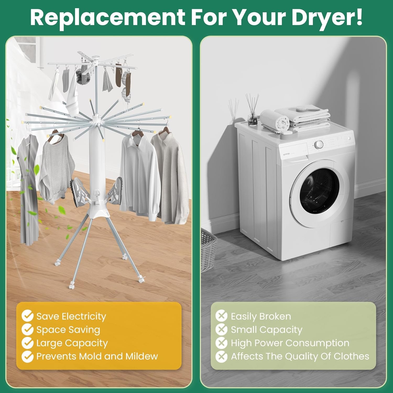 Clothes Drying Rack Foldable, 4-Legged Laundry Drying Rack Collapsible, Clothing Drying Rack with 4 Pulleys, 3-Tier Collapsible Drying Racks for Laundry and Shoes - Image 10