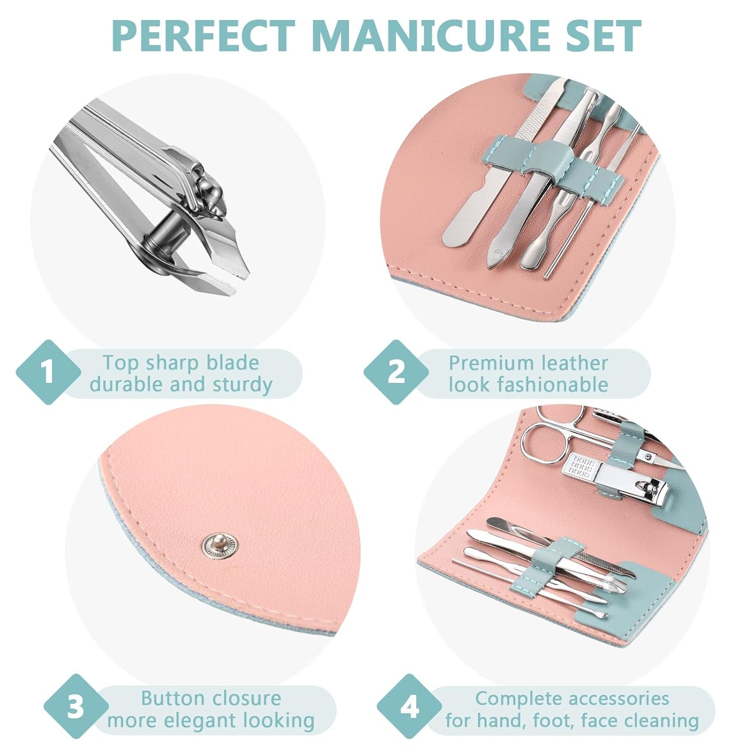 12 Set Manicure Set Bulk Mini Manicure Nail Clipper Kit 7 in 1 Stainless Steel Professional Nail Care Pedicure with Travel Portable Bag Grooming Kits for Women Men Home(Green) - Image 4