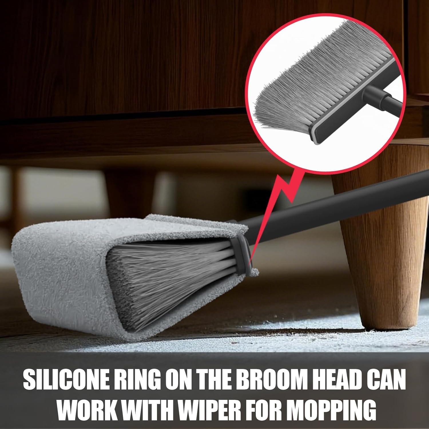 Broom with Dustpan Combo Set, Dust Pans with Long Handle, Brooms with Dustpan, Dust Pan Broom Kit for Home Kitchen & Yard Outside Sweeping(Gray&Red) - Image 7