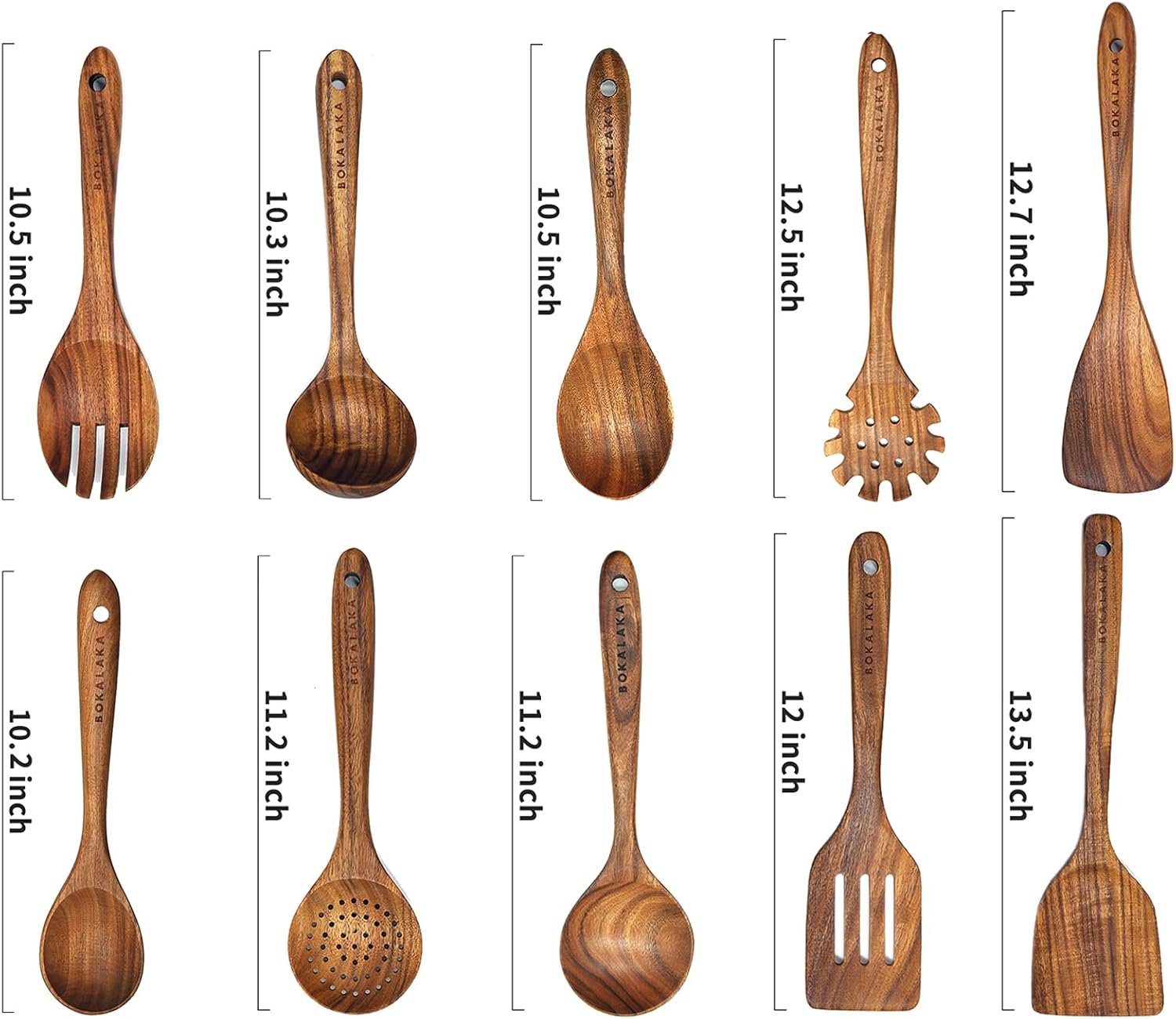 Wooden Spoons for Cooking,10 Pcs Natural Teak Wooden Kitchen Utensils Set Wooden Utensils for Cooking Wooden Cooking Utensils Wooden Spatulas for Cooking - Image 3