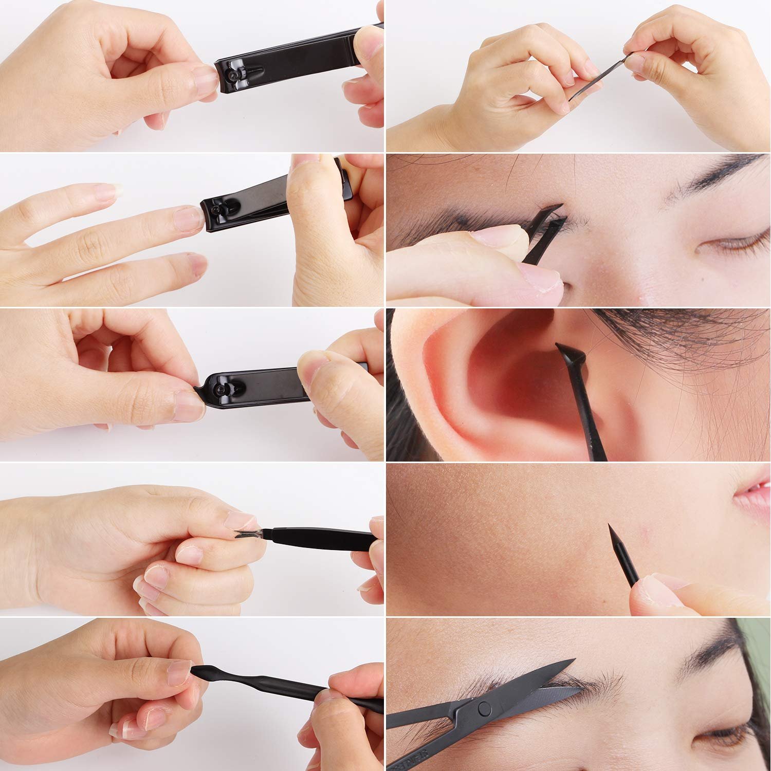 Manicure Set, Travel Mini Nail Clippers Kit Pedicure Care Tools, 10pcs Stainless Steel Grooming kit (Black) - Image 8