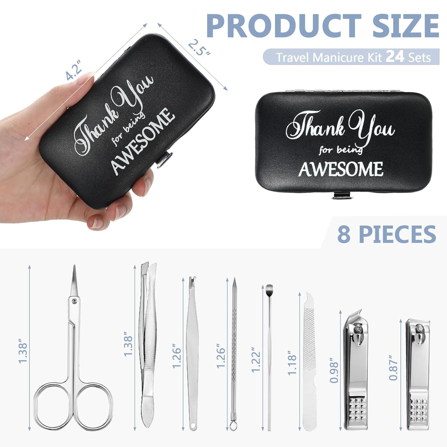 Therwen 24 Sets Father's Day Gift Manicure Set Nail Clippers 8 in 1 Stainless Steel Grooming Nail Kit Thank You Appreciation Gift Professional Pedicure Tool for Men Women Personal Care(Black) - Image 3