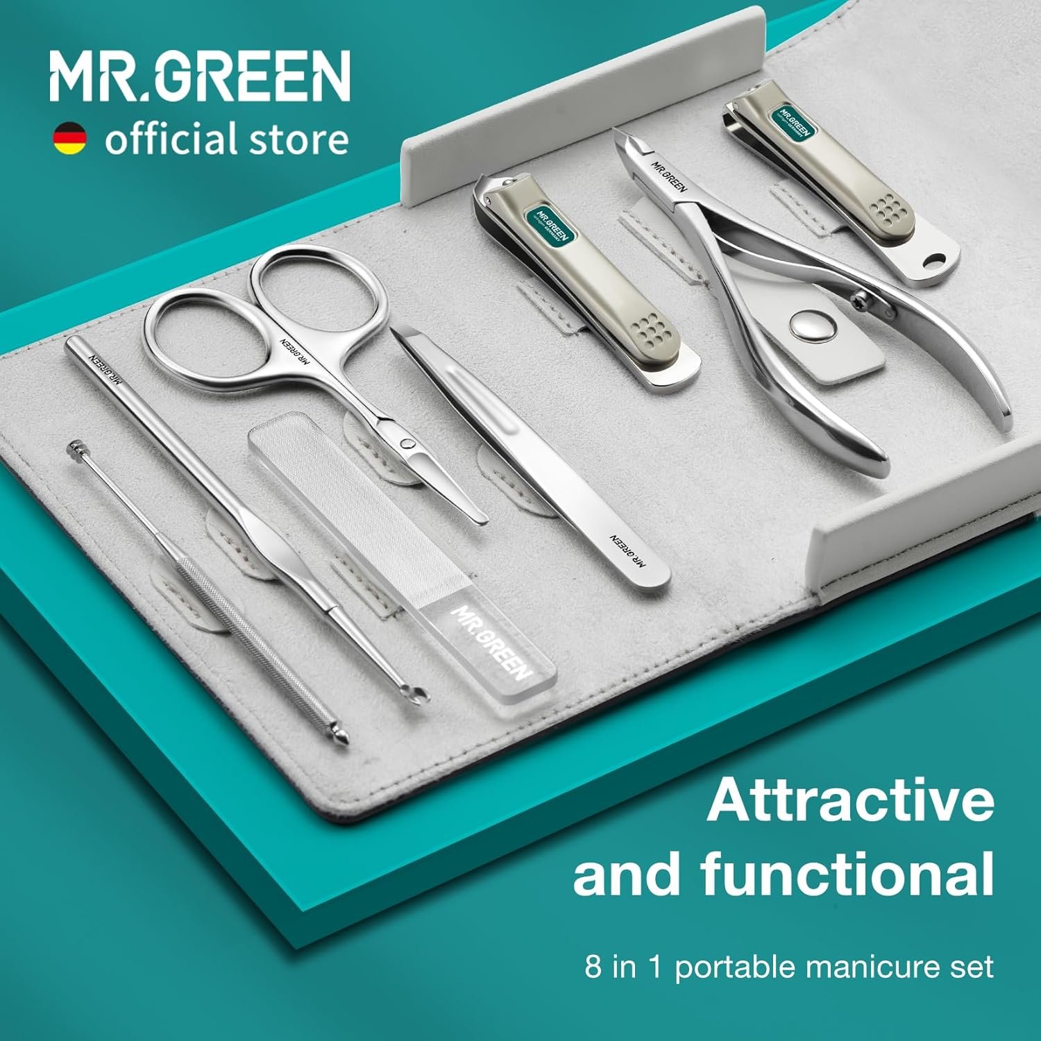 MR.GREEN Manicure Sets Nail Clipper Set 8 in 1 Pedicure Kits Stainless Steel Personal Care Tools with Microfiber Leather Case(Mr-6659) - Image 3