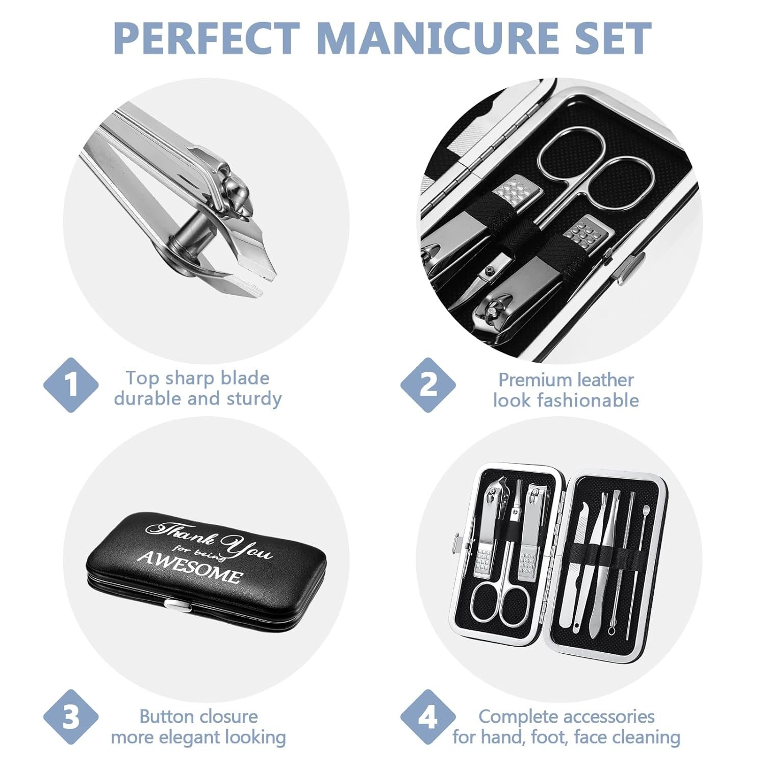 Therwen 24 Sets Father's Day Gift Manicure Set Nail Clippers 8 in 1 Stainless Steel Grooming Nail Kit Thank You Appreciation Gift Professional Pedicure Tool for Men Women Personal Care(Black) - Image 6