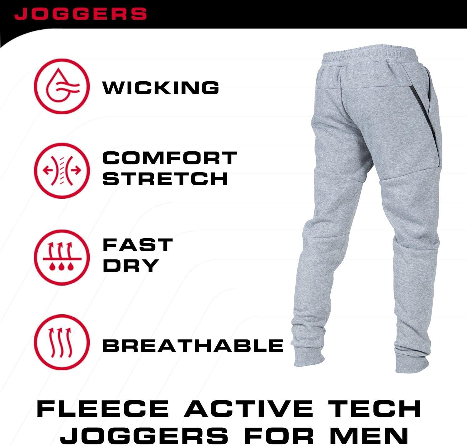 Ultra Performance 3 Pack Fleece Active Tech Joggers for Men, Mens Sweatpants with Zipper Pockets - Image 7