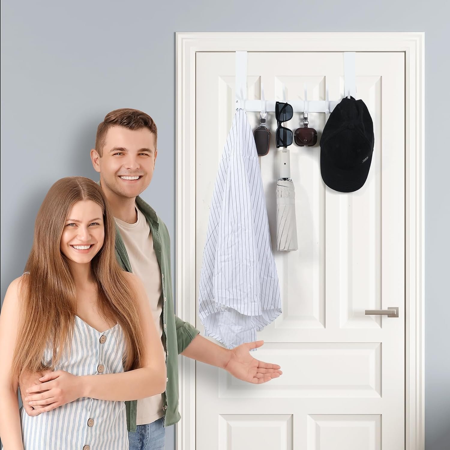 Foldable Over The Door Hooks,No Assembly Required Door Hanger Hook,Sturdy Over The Door Towel Rack,Door Hooks for Hanging Clothes,Towels,Hats,Backpacks,Door Coat Hanger,White - Image 3