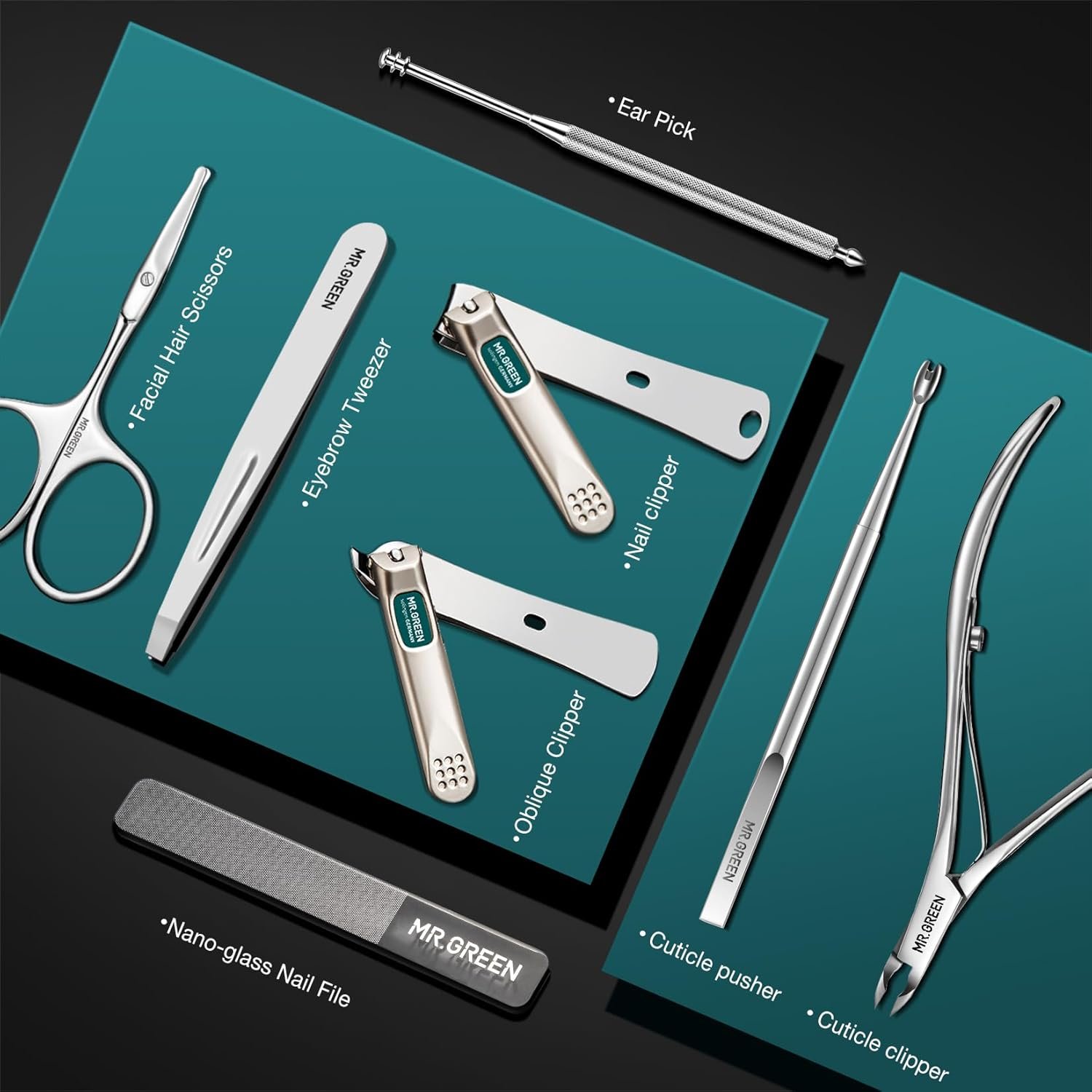 MR.GREEN Manicure Sets Nail Clipper Set 8 in 1 Pedicure Kits Stainless Steel Personal Care Tools with Microfiber Leather Case(Mr-6659) - Image 5