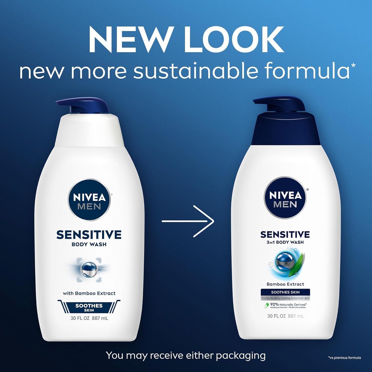 NIVEA MEN Sensitive Body Wash with Bamboo Extract, Moisturizing Body Wash for Sensitive Skin, Soap Free Shower Gel for Men with No Drying Alcohol, 30 Fl Oz Bottle - Image 3