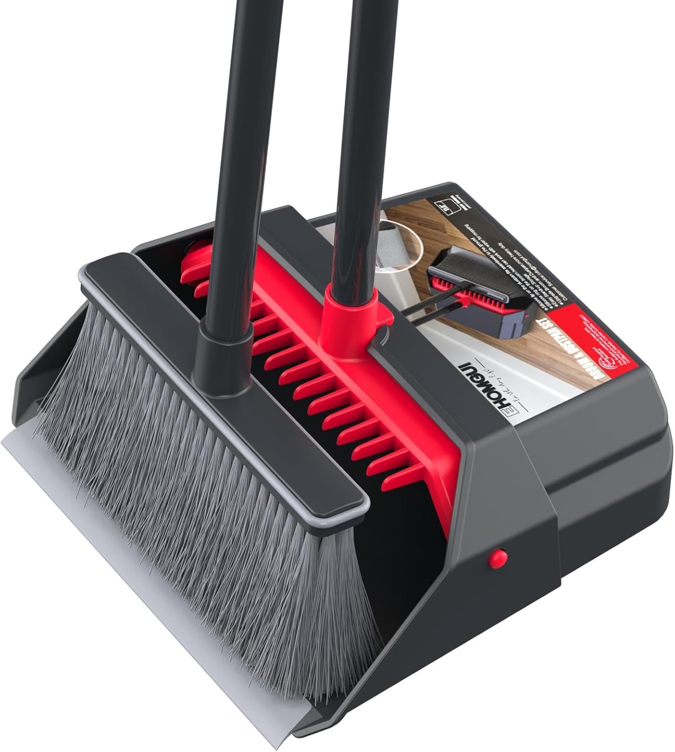 Broom with Dustpan Combo Set, Dust Pans with Long Handle, Brooms with Dustpan, Dust Pan Broom Kit for Home Kitchen & Yard Outside Sweeping(Gray&Red) - Image 2