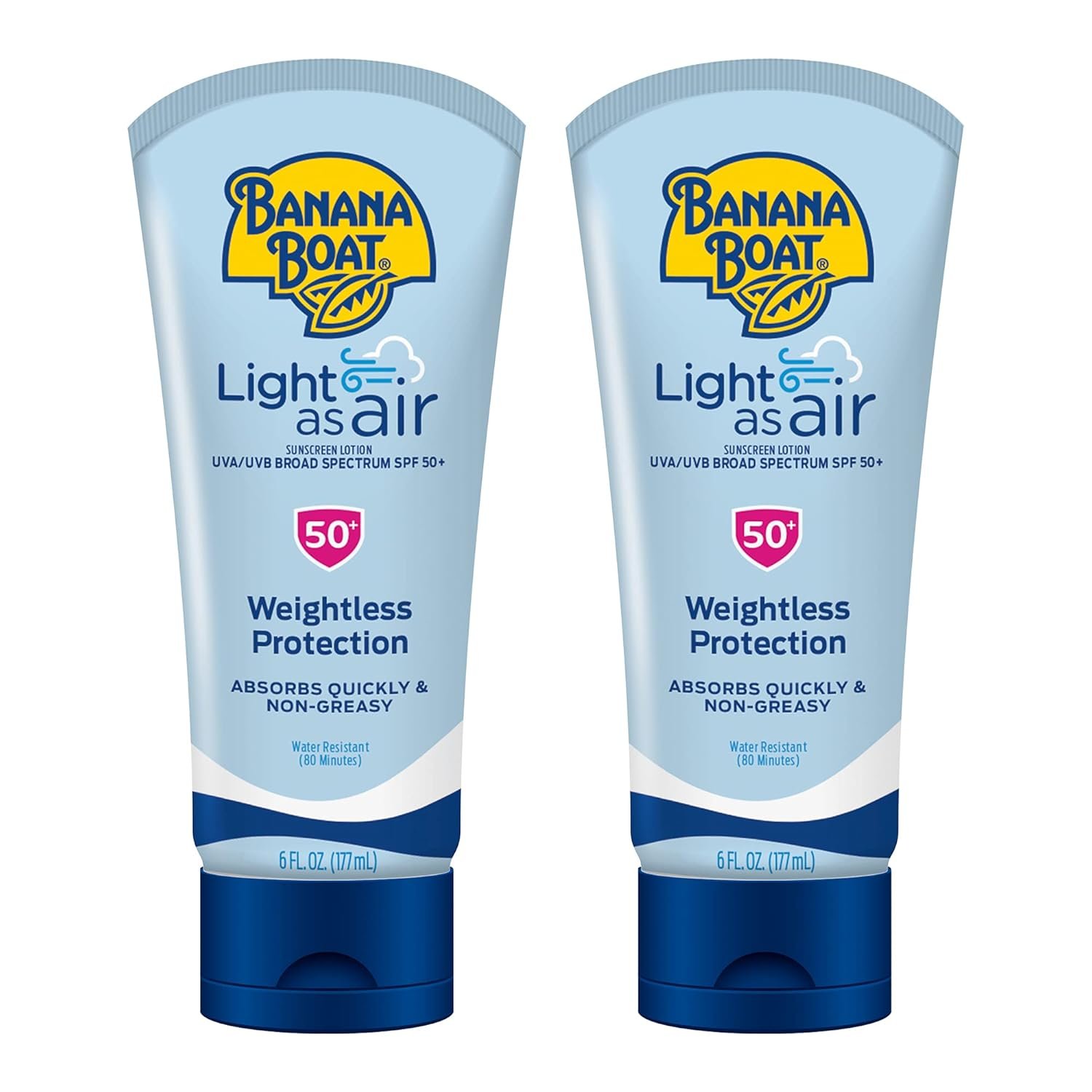 Banana Boat Light As Air Sunscreen Lotion SPF 50 Twin Pack | Lightweight & Non-Greasy Lotion Sunscreen SPF 50, Sunblock, Oxybenzone-Free, 6oz each - Image 2