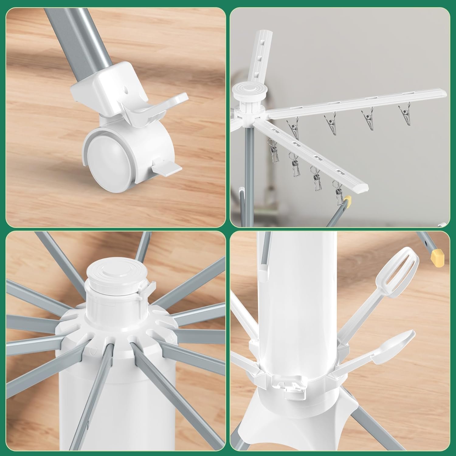 Clothes Drying Rack Foldable, 4-Legged Laundry Drying Rack Collapsible, Clothing Drying Rack with 4 Pulleys, 3-Tier Collapsible Drying Racks for Laundry and Shoes - Image 7