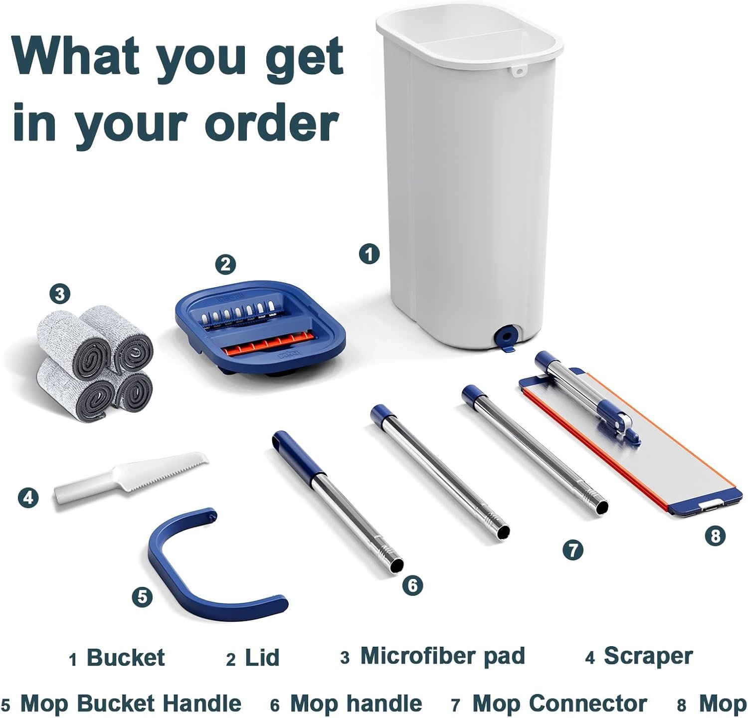 Large Mop and Bucket with Wringer Set for Home, Hands Free Flat Floor Mop and Bucket System with 4 Washable Microfiber Pads, Wet and Dry Use, Mops for Floor Cleaning, Two Bucket Mop System - Image 8