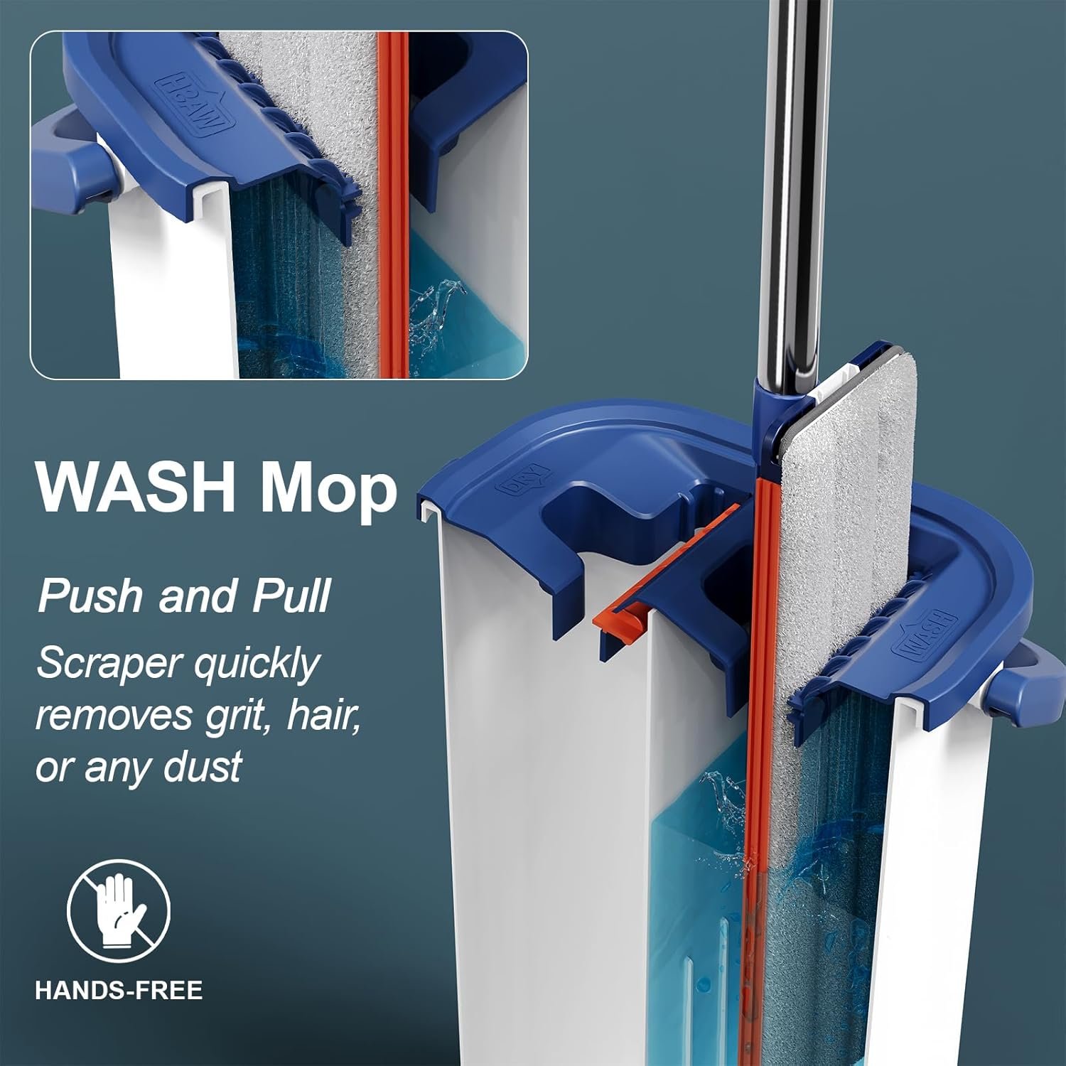 Large Mop and Bucket with Wringer Set for Home, Hands Free Flat Floor Mop and Bucket System with 4 Washable Microfiber Pads, Wet and Dry Use, Mops for Floor Cleaning, Two Bucket Mop System - Image 4