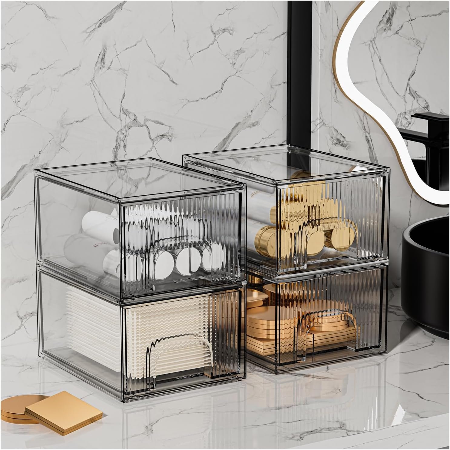 ZHIAI 4 Pack Clear Stackable Storage Drawer, Acrylic Drawer, Cosmetic Organizer, Plastic Organizer for Dresser, Under, Kitchen Cabinet, Pantry, Home Organization and Storage - Image 5